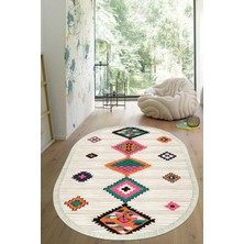 Viyana Home Dijital Baskılı Kaymaz Taban Yıkanabilir Oval Salon Halısı Mutfak Halısı Yolluk VHO-HK-142