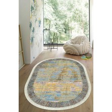 Viyana Home Dijital Baskılı Kaymaz Taban Yıkanabilir Oval Salon Halısı Mutfak Halısı Yolluk VHO-HY-1278
