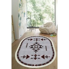 Viyana Home Dijital Baskılı Kaymaz Taban Yıkanabilir Oval Salon Halısı Mutfak Halısı Yolluk VHO-SD-1058