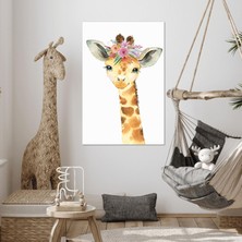 SML Tablo Kafasında Çiçekler Olan Zürafa Yavrusu Çizgi Film Karakteri Çocuk Odası Dekor Kanvas Tablo