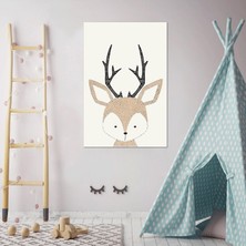 SML Tablo Yavru Siyah Boynuzlu Geyik Çizgi Film Karakteri Çocuk Odası Dekor Kanvas Tablo