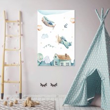 SML Tablo Uçan Kuşlar Uçaklar Renkli Bulutlar Çizgi Film Karakteri Çocuk Odası Dekor Kanvas Tablo