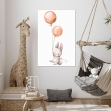SML Tablo Turuncu Balonlu Küçük Yavru Tavşan Çizgi Film Karakteri Çocuk Odası Dekor Kanvas Tablo