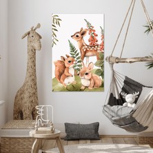 SML Tablo Orman İçindeki Hayvanlar Sincap Ceylan Çizgi Film Karakteri Çocuk Odası Dekor Kanvas Tablo