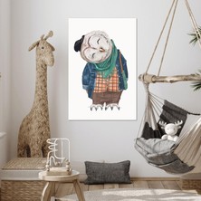 SML Tablo Siyah Şapkalı Baykuş Çizgi Film Karakteri Çocuk Odası Dekor Kanvas Tablo