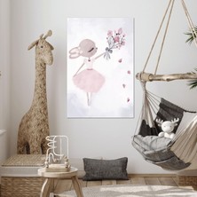 SML Tablo Kahverengi Tavşan Elinde Çiçekler Dökülen Yapraklar Çizgi Film Karakteri Çocuk Odası Kanvas Tablo