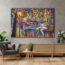 SML Tablo Parkta Sokak Lambası Altında Bankta Oturan Çift Aşk Love Nostalji Dekor Kanvas Tablo