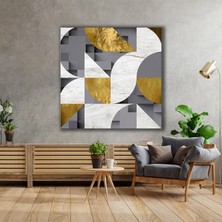 SML Tablo Altın Üçgenler Daire Abstrack Mermer Geometrik Dekor Kanvas Tablo