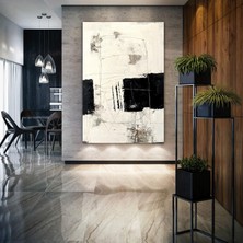 SML Tablo Siyah Beyaz Krem Abstract Dokusal Modern Şekiller Sanat Dekor Kanvas Tablo