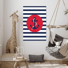 SML Tablo Mavi Çizgili Çapa Deniz Gemi Çizgi Film Karakteri Çocuk Odası Dekor Kanvas Tablo