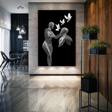 SML Tablo Gümüş Kadın Ellerinde Metal Adam Aşk Beyaz Güvercinler Modern S Kanvas Tablo