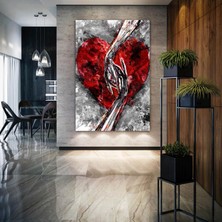 SML Tablo Kırmızı Kalp İçinde Birbirinin Elini Tutmuş Aşıklar Love Kanvas Tablo