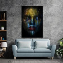 SML Tablo Kırmızı Dudaklı Kadın Simli Yüz Boya Makyaj Dekor Kadın Kuafö Kanvas Tablo