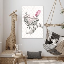 SML Tablo Çiçek Taçlı Rakun Yavrusu Renkli Çizgi Film Karakteri Çocuk Odası Dekor Kanvas Tablo