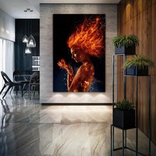SML Tablo Saçları Alev Almış Yanan Ateş Kadın Dekor Kanvas Tablo
