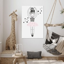 SML Tablo Pembe Etekli Kız Çizgi Film Karakteri Çocuk Odası Dekor Kanvas Tablo