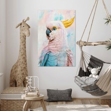 SML Tablo Pembe Pastel Tonlu Papağan Yağlı Boya Efektli Naif Sanat Dekorasyon Kanvas Tablo