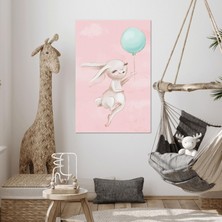 SML Tablo Pembe Tavşan Mavi Balon Çizgi Film Karakteri Çocuk Odası Dekor Kanvas Tablo