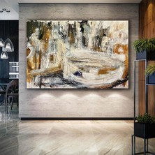 SML Tablo Soyut Sanat Dokusal Kahverengi Tonlar Dekoratif Kanvas Tablo