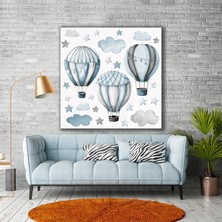 SML Tablo Mavi Balonlar Bulutlar Çizgi Film Karakteri Çocuk Odası Dekor Kanvas Tablo