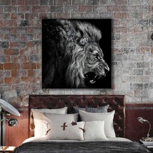 SML Tablo Ağzını Açmış Vahşi Aslan Güç Kral King Leon Kanvas Tablo