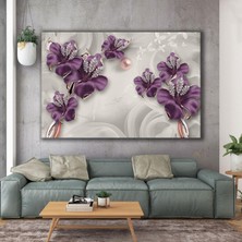 SML Tablo Pırlanta Açmış Mor Çiçek İnci Modern Dekor Kanvas Tablo