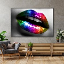 SML Tablo Rengarenk Öpücük Gökkuşağı Dudak Ruj Makyaj Kadın Manken Kuaför Dekor Kanvas Tablo