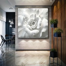 SML Tablo Beyaz Alçı Görünümlü Gül Bitki Doğa Çiçek Kanvas Tablo