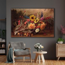 SML Tablo Sarı Beyaz Papatya Meyve Yağlı Boya Görünümlü Dekoratif Kanvas Tablo