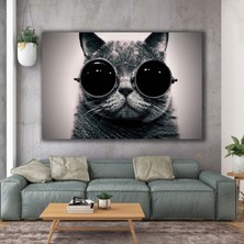 SML Tablo Siyah Gözlük Takmış Karizma Kedi Hayvan Dekor Kanvas Tablo