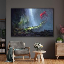 SML Tablo Dağ Yamacındaki Kırmızı Yapraklı Ağaç Doğa Manzara Yeşillik Kanvas Tablo