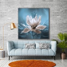 SML Tablo Üzerinde Yağmur Damlları Olan Beyaz Çiçek Makro Çekim Doğa Manzara Bitki Kanvas Tablo