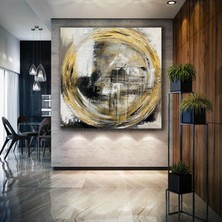 SML Tablo Siyah Gold Dokusal Altın Çember Tekstüre Abstract Lüks Dekor Kanvas Tablo