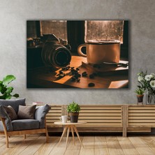 SML Tablo Kahve ve Fotorğraf Makinası Retro Olympus Nostalji Kanvas Tablo
