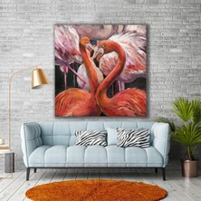 SML Tablo Yağlı Boya Efektli Birbirine Bakan Flamingo Çifti Zarafet Kanvas Tablo