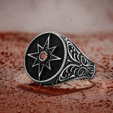 Takılingo 925 Ayar Gümüş Zirkon Taşlı Pusula Tasarım Erkek Yüzük