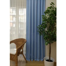 Evdepo Home Taç Açık Mavi Petek Kadife Dokulu Fon Perde, Pilesiz Düz Dikim Ekstrafor Büzgü, 100 x 260 cm