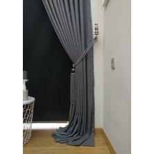 Taç Gri Petek Kadife Dokulu Fon Perde, Pilesiz Düz Dikim Ekstrafor Büzgü, 80 x 240 cm