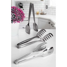 3'lü Krom Kaplama Maşa Seti Pasta Makarna Salata Maşası Seti Çelik Paslanmaz