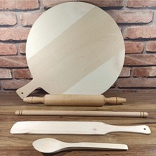 Hamur Açma Tahtası  Orta Merdane  Kısa Oklava  45CM Çevirici Tahta Kaşık (5 Parçalı Set) 40CM