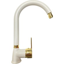 Armilla Armatür Beyaz Gold Lüx 360 Derece Hareketli Başlıklı Mutfak Eviye Bataryası Musluğu Sıcak Soğuk Giriş Kaliteli Statik Toz Kaplama