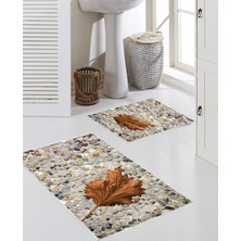 Talia Home Yaprak Desenli  2'li Büyük Boy Banyo Paspas Seti