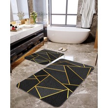 Talia Home Siyah Geometrik Desenli 2'li Büyük Boy Banyo Paspas Seti