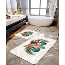 Talia Home Yeşil Yaprak Desenli 2'li Büyük Boy Banyo Paspas Seti