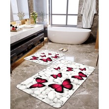 Talia Home Kelebekli 2'li Büyük Boy Banyo Paspas Seti