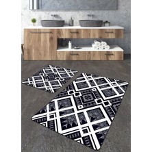 Talia Home Siyah Beyaz Geometrik Desenli 2'li Büyük Boy Banyo Paspas Seti
