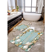 Talia Home Su Yeşili Desenli 2'li Büyük Boy Banyo Paspas Seti