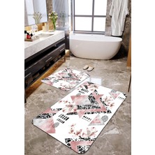 Talia Home Pudra Desen Baskılı 2'li Büyük Boy Banyo Paspas Seti