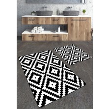 Talia Home Siyah Piksel Desenli 2'li Büyük Boy Banyo Paspas Seti