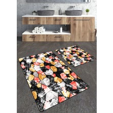 Talia Home Turuncu Sarı Renkli Eskitme Desenli 2'li Büyük Boy Banyo Paspas Seti